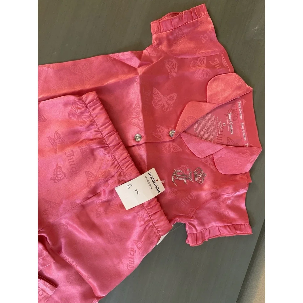 Juicy Couture Kids Satin Short Sleeve Top Pants Pajamas  Set Toddler Girl 3T New
